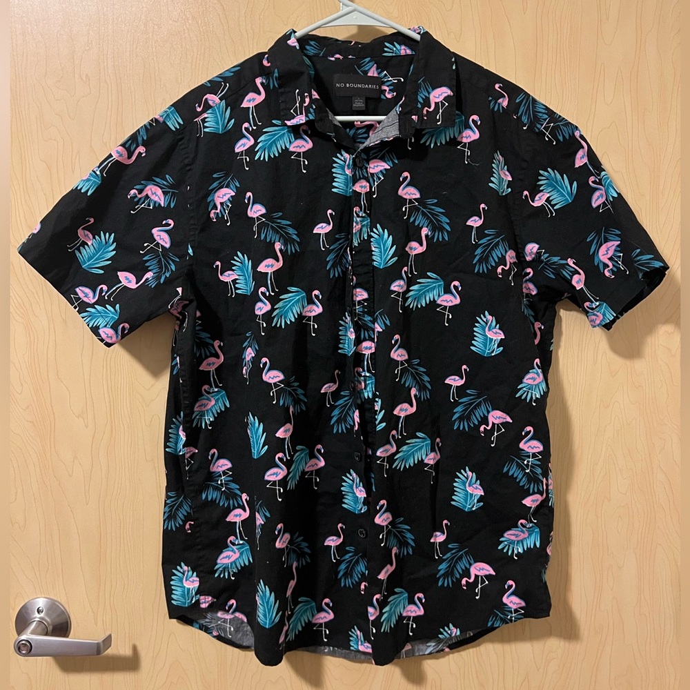 Black Flamingo Print Men's Shirt
